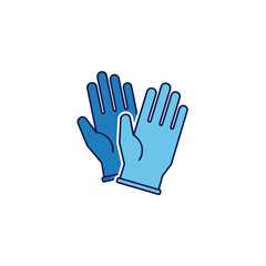Obraz premium An illustration of a pair of blue protective gloves, often used in medical, laboratory, or cleaning settings, on a plain white background.