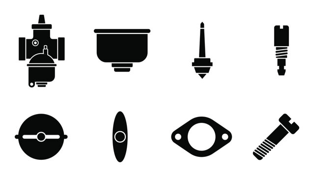 Set of carburetor body, float bowl, needle seat, jet, throttle plate, choke plate, gasket, screw