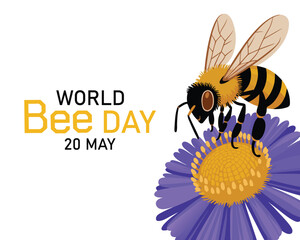World bee day background. Honey bee collect pollen from flower. Honeybee day banner. Vector flat illustration. © MD ABDUL MATIN