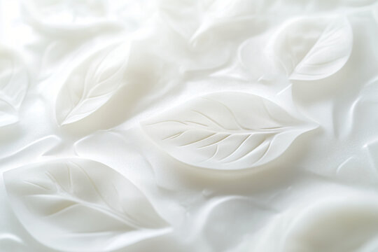 Close-up of a bio-plastic packaging texture with a subtle leaf icon.