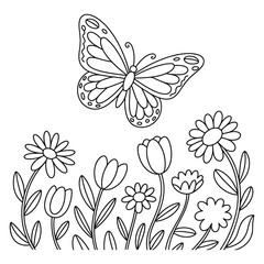 Fototapeta premium Delicate floral arrangement with a butterfly featuring a striking black silhouette high quality