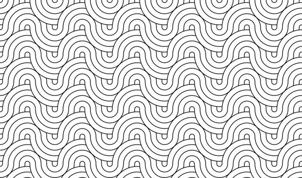 Seamless Gray Geometric Wavy Lines Pattern, Abstract Curved Wave Background, Modern Minimalist Line Art Texture, Repeating Monochrome Vector Design 