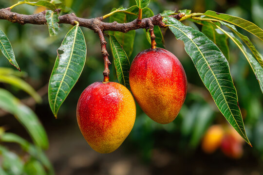 Ripe Mango on tree branch in garden