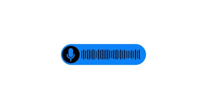 Smooth audio voice message featuring waveform visualization click animation. Microphone icon and with audio spectrum animation on a transparent background
