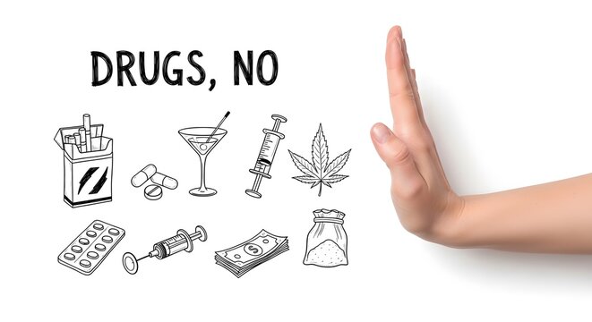 Saying no to drugs a hand stopping harmful substances