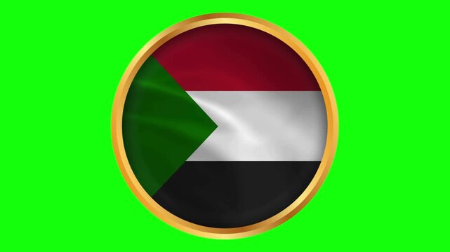 Sudan Round Gold Framed National Wavy Flag, Circular Blowing Flag of Sudan.