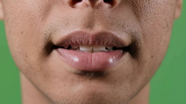 Lip Movement and Speech Practice of a Person on Green Screen