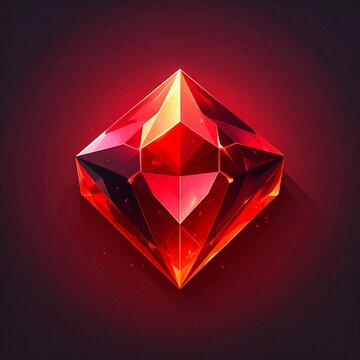 Glowing red gemstone with fiery reflection on dark background