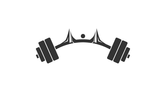 Minimalist barbell and bridge silhouette logo on white background