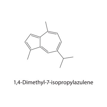 1,4-Dimethyl-7-isopropylazulene skeletal structure. aromatic compound schematic illustration. Simple diagram, chemical formula.