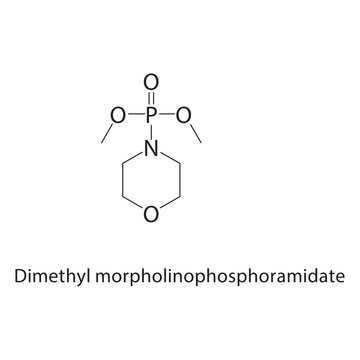 Dimethyl morpholinophosphoramidate skeletal structure. phosphoramidate compound schematic illustration. Simple diagram, chemical formula.