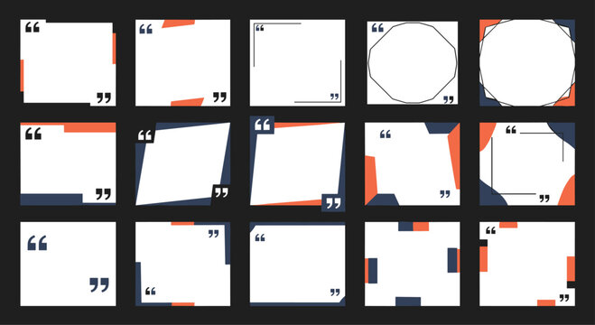 Selection of decorative quote frames and borders with quotation marks in different geometric shapes and color schemes.