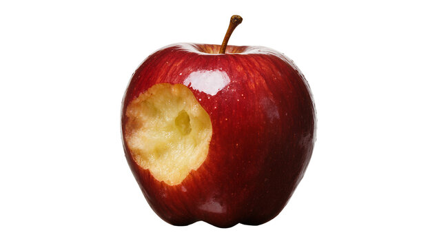 Shiny red apple with a bite taken out, isolated on transparent background