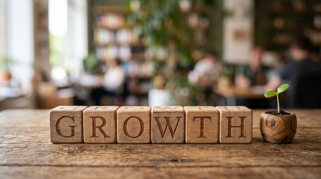 Growth Mindset Letter Blocks on Wooden Background