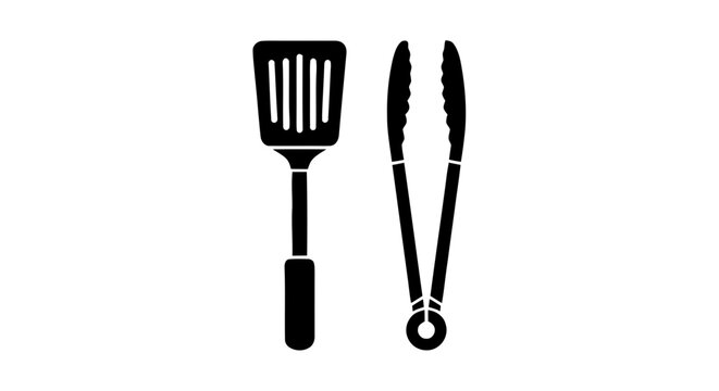 Vector illustration&nbsp;of kitchen spatula and tongs icon set on a transparent background