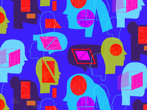 Abstract pattern of profiles and geometric shapes