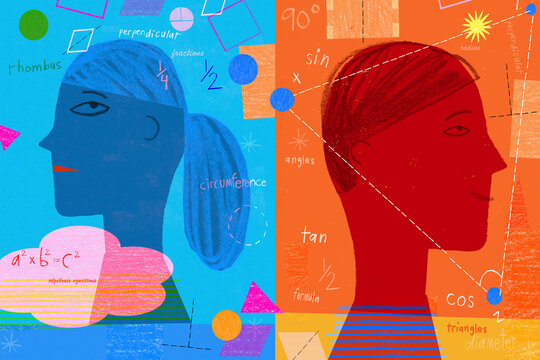 Girl and boy thinking about maths