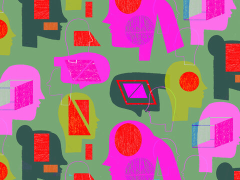 Abstract pattern of profiles and geometric shapes