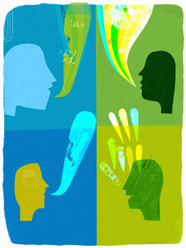 Four people sharing ideas