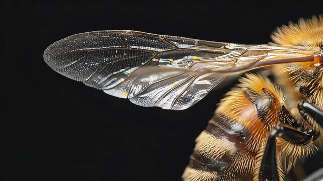 Extreme Macro Detail of a Honeybee Wing and Fuzzy Body