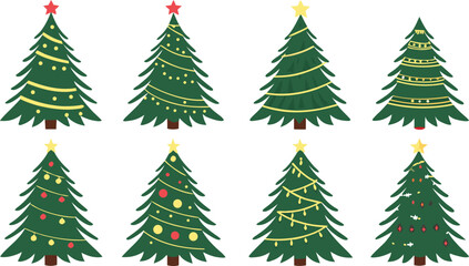 Fototapeta premium Christmas tree bundle collection in green and gold with ornaments