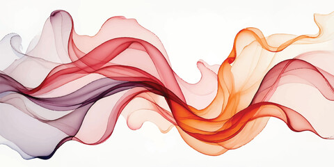 Naklejka premium Abstract red smoke wave pattern with colorful swirls and flowing curves creates a vibrant motion design illustration on a white background