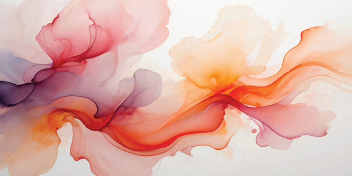 An abstract watercolor pink background featuring a colorful smoke wave design with smooth liquid swirls and light motion patterns on a textured art backdrop