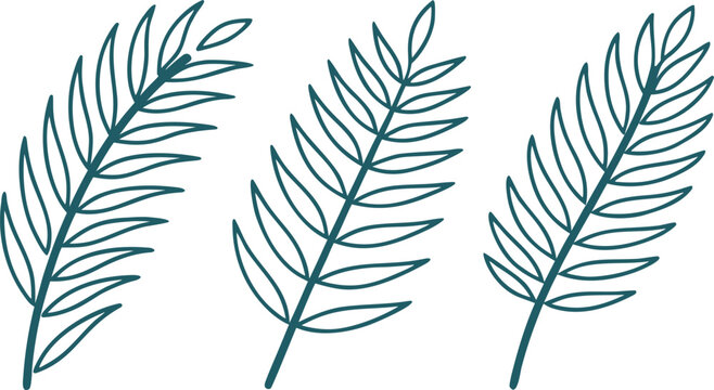 Minimal green pine branch line set pine needle pine tree