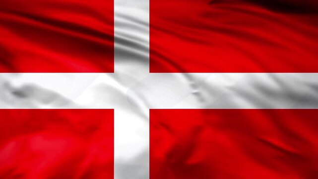Denmark flag waving animation, seamless loop. National denmark flag waving in wind.