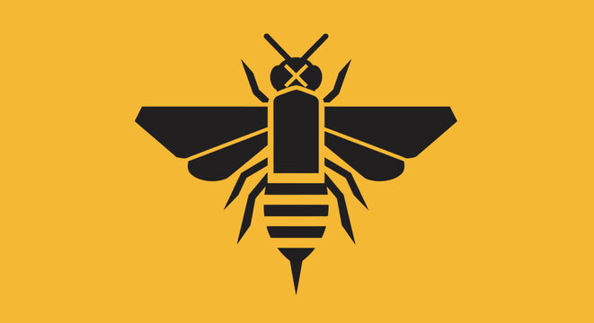 Minimalist black bee silhouette on yellow banner with borders