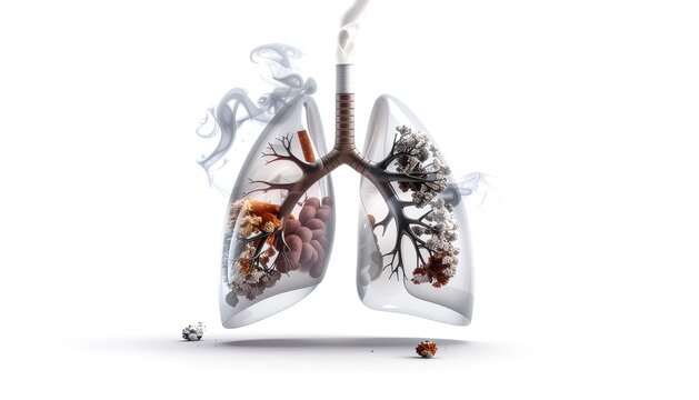 Human Lungs Damaged by Vaping with Modern Illustration and Toxic Vapor Effect
