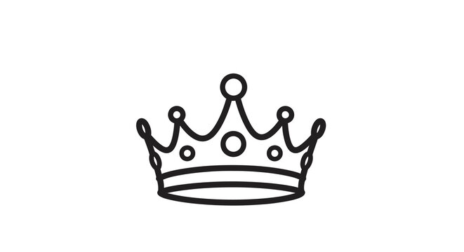 Simple black and white line drawing of a regal crown on white
