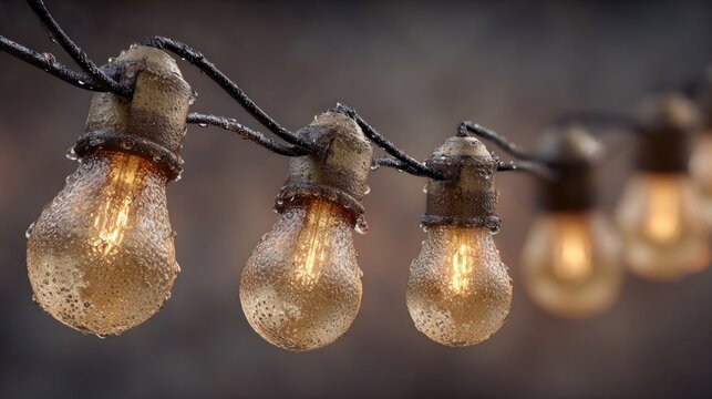 A detailed shot of a string of antique, bubble-style Christmas lights, the liquid inside gently bubbling from the warmth,