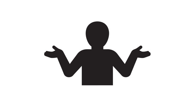 A black silhouette of a person with arms outstretched in a shrug