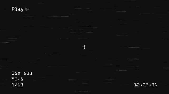 Vintage VHS Playback Overlay with Static Glitch and Timecode Display, CRT Noise Texture with ISO Aperture and Shutter Indicators 4K
