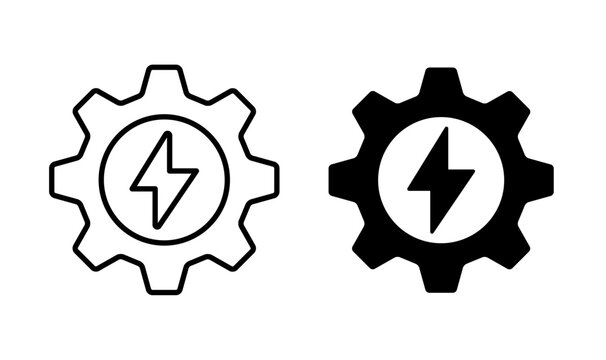 Electrical vector icon. Power energy gear and mechanical symbol. Outline and Flat vector illustration