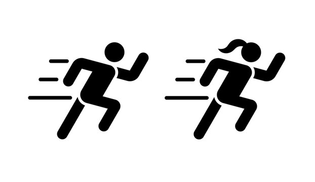 fast running man and woman icon isolated on white background. People symbol
