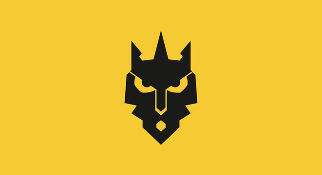 Minimalist black geometric wolf mascot logo on yellow background