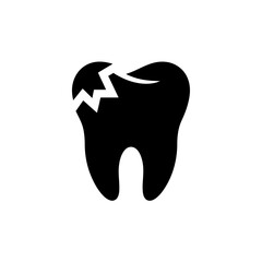 Obraz premium Simple black silhouette of a broken tooth with a crack on a white background graphic icon