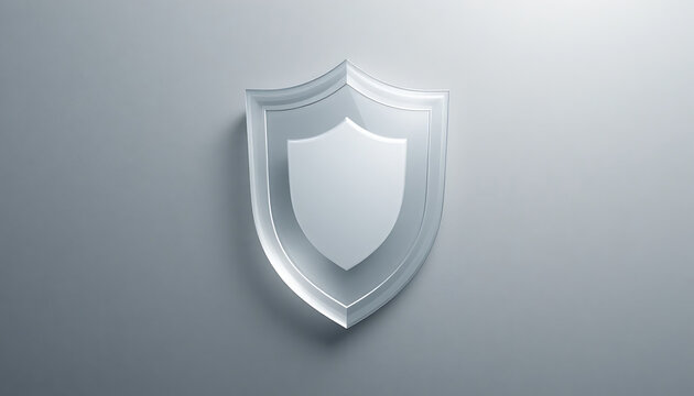 Silver shield on gray background, 3 d protection