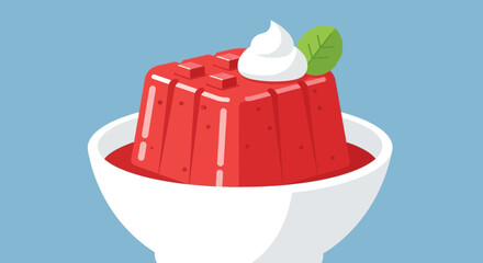 Delicious Red Jelly Dessert with Whipped Cream and Mint Leaf © Usaha