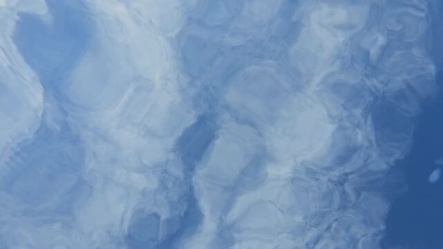 Abstract background with clouds in blue sky reflection on waving water surface