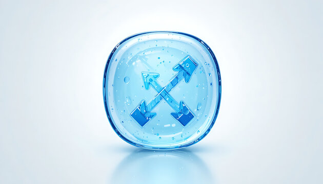 Blue glass paperweight with crossed pickaxes inside crossed tools transparent rounded square shape