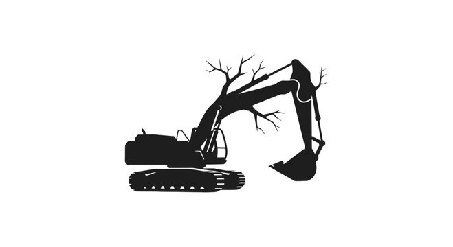 Black silhouette of an excavator machine.