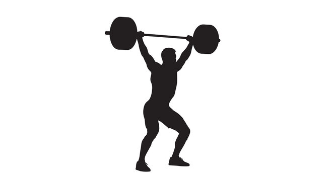 Silhouette of a weightlifter completing an overhead press with a barbell
