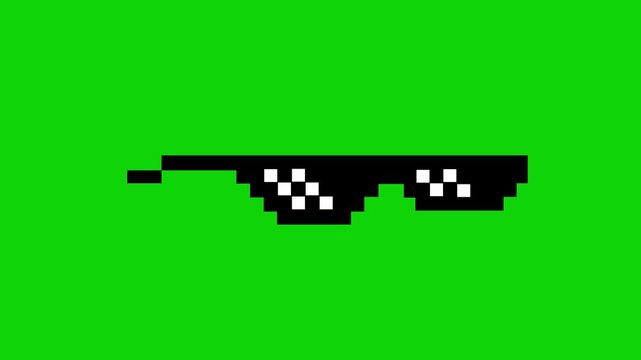 Pixel art glasses, cool cartoon glasses for video games, 8 bit pixel art animated video footage, sun glasses icon