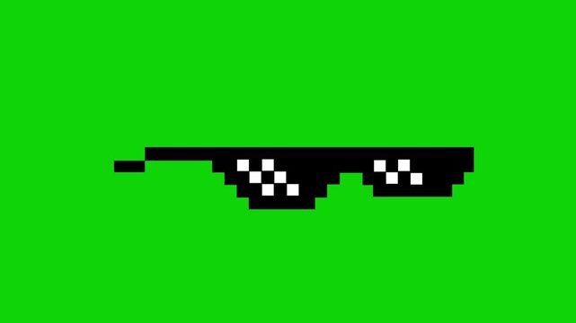 Pixel art glasses, cool cartoon glasses for video games, 8 bit pixel art animated video footage, sun glasses icon