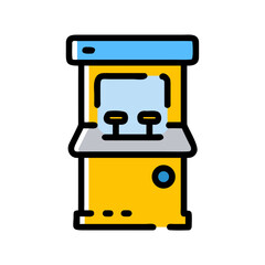 Retro arcade cabinet icon featuring colorful vector gaming machine with joypad and buttons © trandoo
