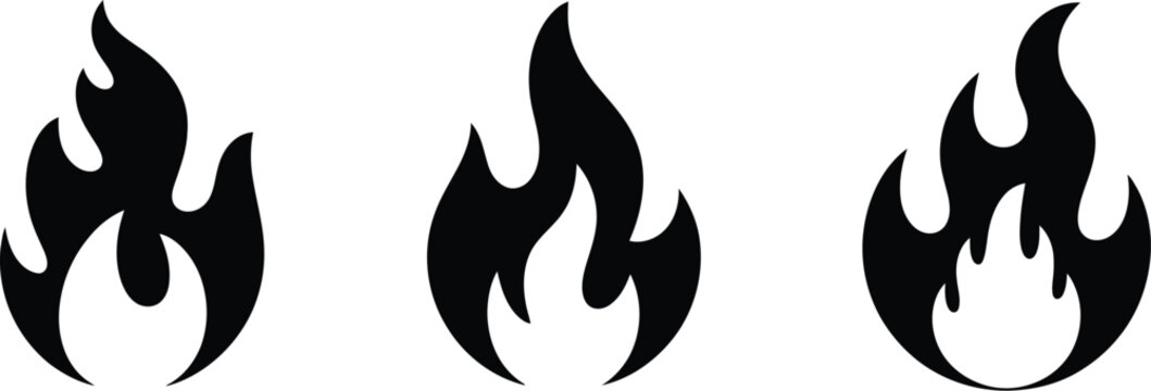 Fire icons flame symbol bonfire silhouette flat style heat blaze vector illustration design