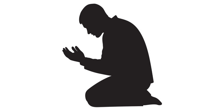 Silhouette of a man kneeling in a prayerful or submissive pose